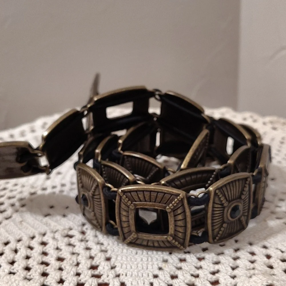 Bronze Metal Stretch Belt Boho Black Stone 37.5